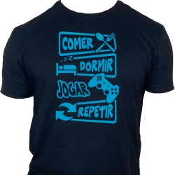 Camiseta Comer Dormir Jogar Video Game Repetir